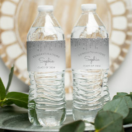 2024 Silver Glitzer Tropfen Graduation Party Wasserflaschenetikett