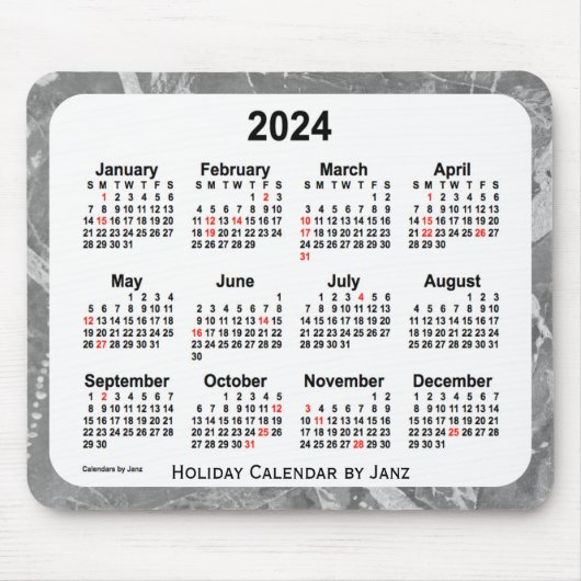2024 Silver Holiday Art Calendar von Janz Mouse Pa Mousepad (Vorne)