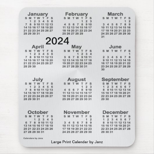 2024 Silver Large Print Calendar von Janz Mousepad (Vorne)