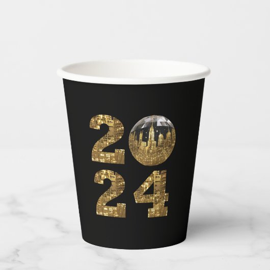 2024 Silvester Party-Ball-NYC Gold- Pappbecher (Vorderseite)