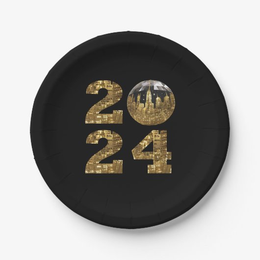 2024 Silvester Party-Ball-NYC Gold- Pappteller (Vorderseite)