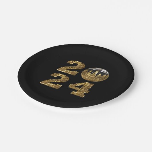 2024 Silvester Party-Ball-NYC Gold- Pappteller (Schrägansicht)
