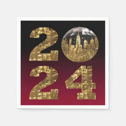 2024 Silvester Party-Ball-NYC Gold & Red Serviette (Vorderseite)