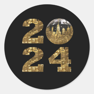2024 Silvester Party-Ball-NYC Gold- Runder Aufkleber
