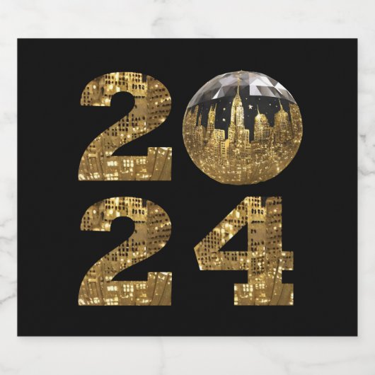 2024 Silvester Party-Ball-NYC Gold- Schaumweinetikett (Einzelnes Label)