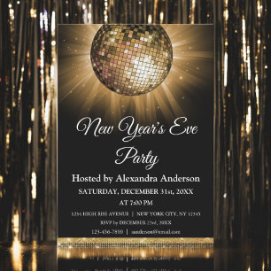 2024 Silvester Party Gold Disco Ball Einladung