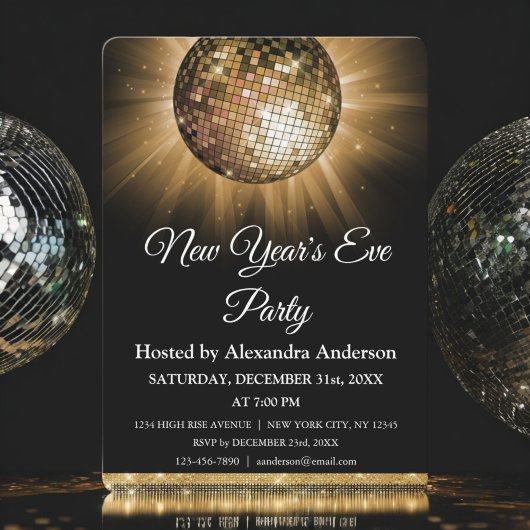 2024 Silvester Party Gold Disco Ball Einladung