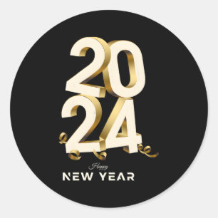 2024 Silvester Py Supplies 2024 Happy Ne Runder Aufkleber