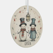 2024 Snowman Ornament Aus Glas (Vorderseite Rechts)
