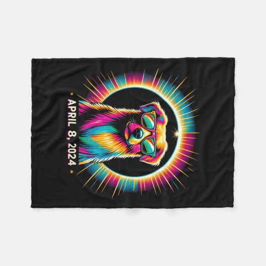 2024 Solar Eclipse Dog Wearing Solar Eclipse Glass Fleecedecke (Vorderseite (Horizontal))