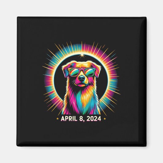2024 Solar Eclipse Dog Wearing Solar Eclipse Glass Magnet (Vorne)