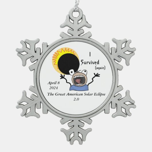 2024 Solar Eclipse Survival Edition Schneeflocken Zinn-Ornament (Vorderseite)