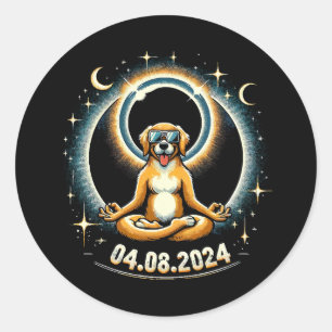2024 Sonnenfinsternis Hund Runder Aufkleber