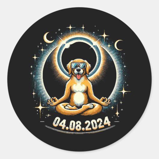 2024 Sonnenfinsternis Hund Runder Aufkleber (Vorderseite)