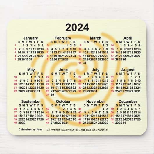 2024 Sonnentage 52 Wochen ISO Kalender von Janz Mousepad (Vorne)