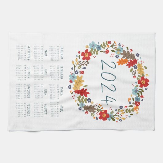 2024 Tee-Handtuchkalender Fall Wreath Wall Art Dec Geschirrtuch (Horizontal)