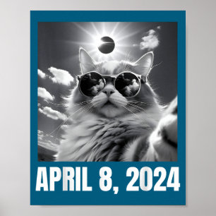 2024 Totale Sonnenfinsternis Katzen-Selfie Lustige Poster