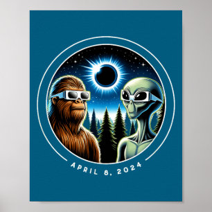 2024 Totale Sonnenfinsternis Lustig Bigfoot Alien  Poster