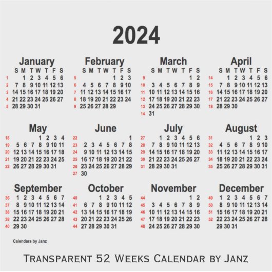 2024 Transparenter 52-Wochen-Kalender von Janz Aufkleber (Vorderseite)