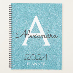 2024 Türkis Aqua Blau Glitter Funkeln Monogramm Planer