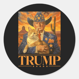 2024 und Cat Western Cowboy Patriotic 4. Juli Runder Aufkleber