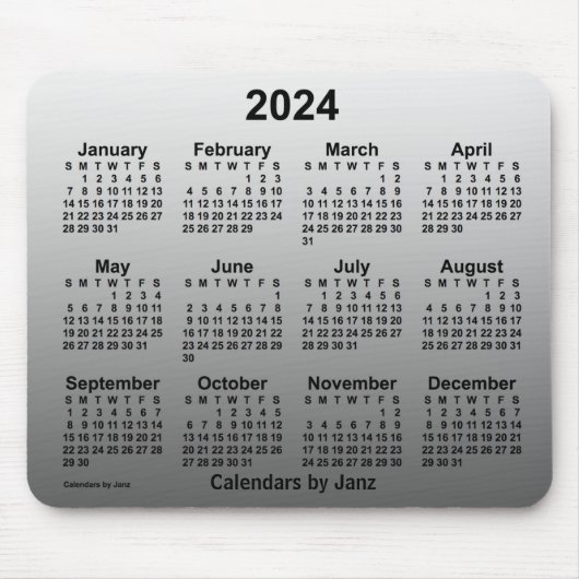 2024 Verblasster weißer Kalender von Janz Mouse Pa Mousepad (Vorne)