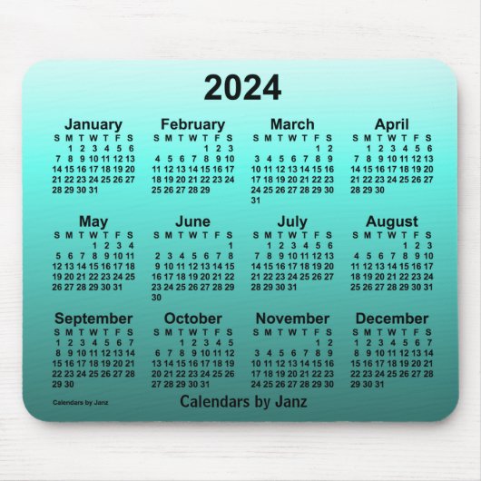 2024 Verblichener Aquamariner Kalender von Janz Mo Mousepad (Vorne)