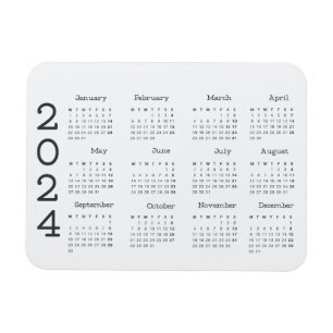 2024 Volljähriger Kalender Schwarz-Weiß-Minimalist Magnet