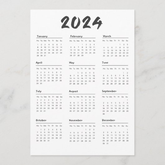 2024 Volljähriger Kalender Schwarz-Weiß-Minimalist Programm (Vorderseite)