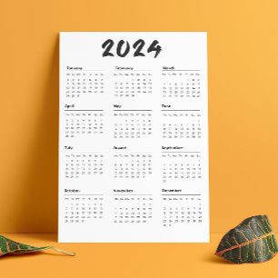 2024 Volljähriger Kalender Schwarz-Weiß-Minimalist Programm