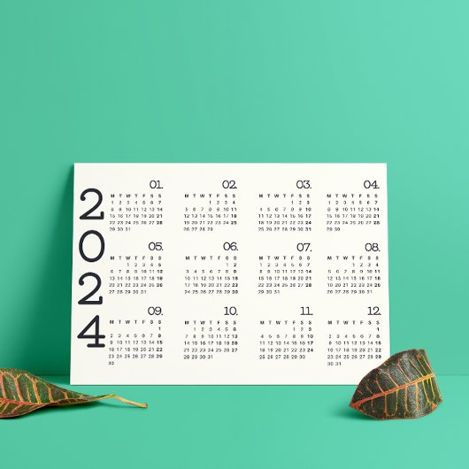2024 Volljähriger Kalender Schwarz-Weiß-Minimalist Programm