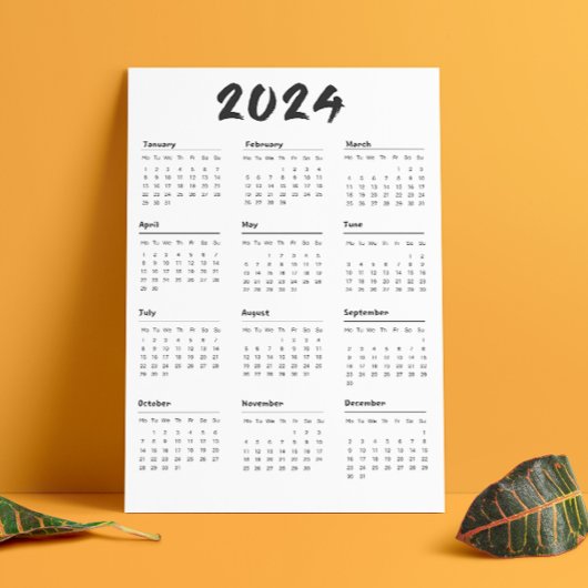 2024 Volljähriger Kalender Schwarz-Weiß-Minimalist Programm
