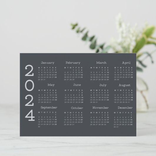 2024 Volljähriger Kalender Schwarz-Weiß-Minimalist Programm (Stehend Vorderseite)