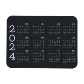 2024 Volljähriger Kalender Schwarz-Weiß-Stil Magnet (Horizontal)