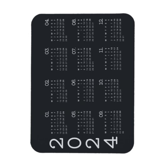 2024 Volljähriger Kalender Schwarz-Weiß-Stil Magnet (Vertikal)