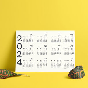 2024 Volljähriger Kalender Schwarz-Weiß-Stil Magneteinladung