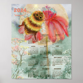 2024 Watercolor Bumblebee Calendar Poster