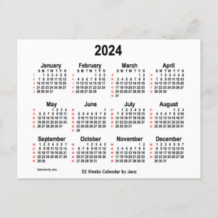 2024 Weißer 52-Wochen-Kalender von Janz Postkarte