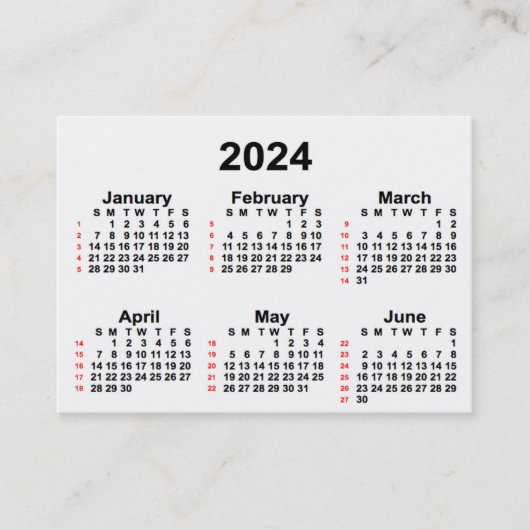 2024 White 52 Week Calendar by Janz Business Cards Visitenkarte (Vorderseite)