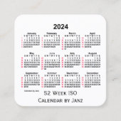 2024 White 52 Week ISO Calendar by Janz Quadratische Visitenkarte (Vorderseite)