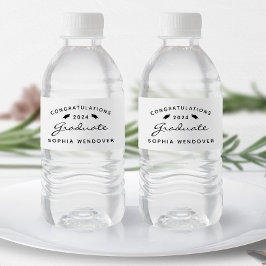 2024 White Black Script Cap Abschluss Wasserflaschenetikett