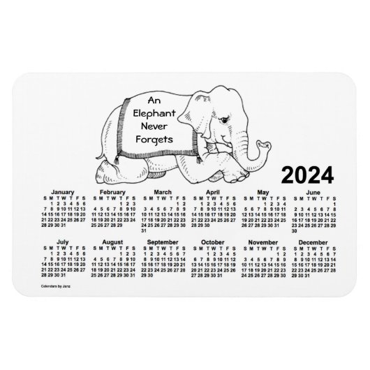 2024 White Elephant Calendar von Janz 4x6 Magnet (Horizontal)