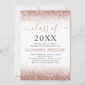 2024 White Graduation Party Rosa Gold Glitzer Einladung (Vorderseite)