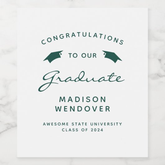 2024 White Green Script Cap Abschluss Weinetikett (Einzelnes Label)