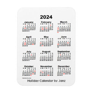 2024 White Holiday Calendar von Janz Magnet
