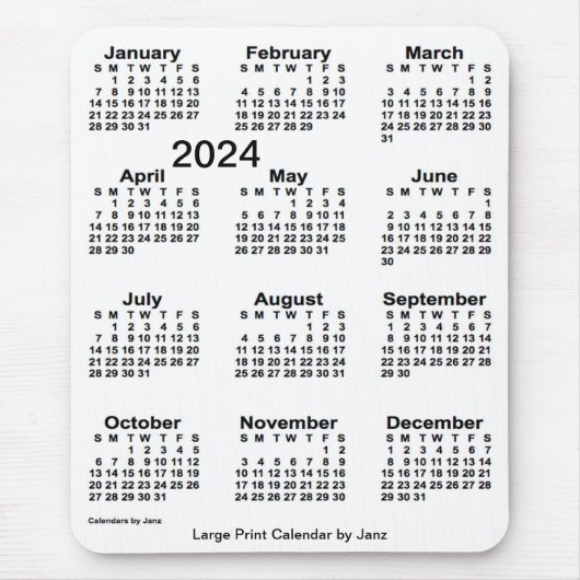 2024 White Large Print Calendar by Janz Mousepad (Vorne)