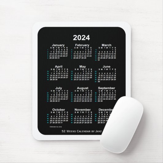 2024 White Neon 52 Week Calendar von Janz Mousepad (Mit Mouse)