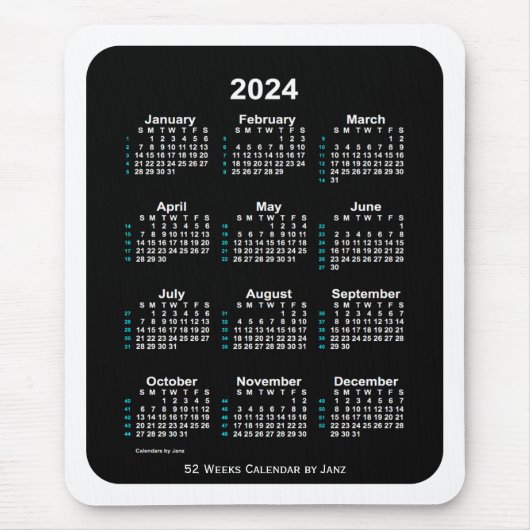 2024 White Neon 52 Week Calendar von Janz Mousepad (Vorne)