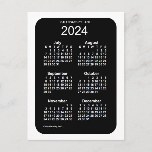 2024 White Neon 6 Month Mini Kalender von Janz Postkarte (Vorderseite)
