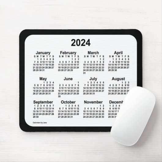 2024 White on Black Calendar by Janz Two Tone Mousepad (Mit Mouse)